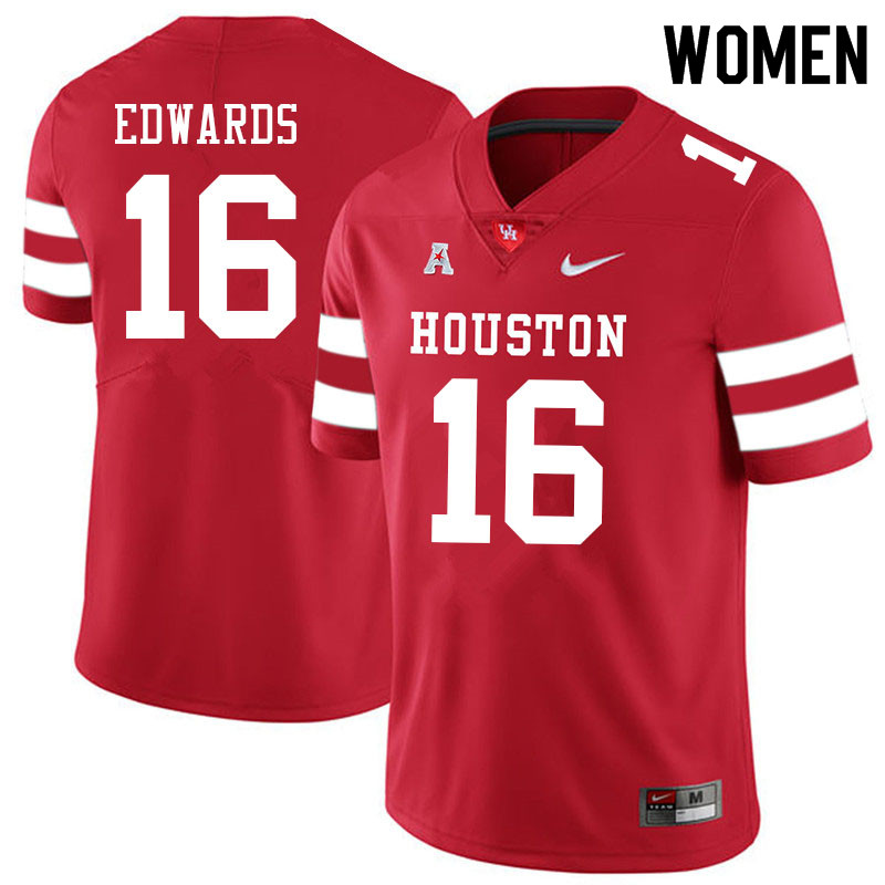 Women #16 Holman Edwards Houston Cougars College Football Jerseys Sale-Red - Click Image to Close